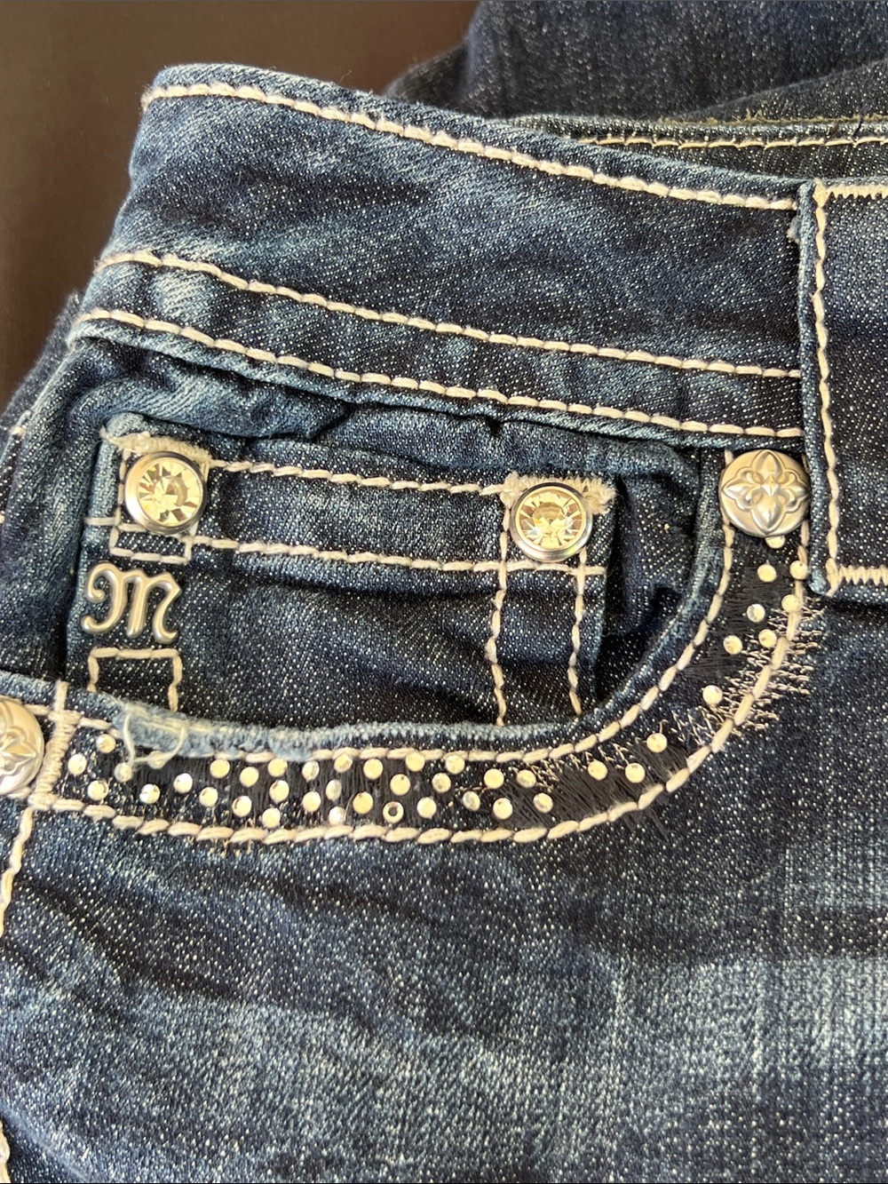 Miss Me Dark Blue Embellished Wide Leg Jeans - Picture 3 of 9